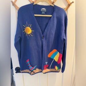 Adorable hand knitted beach themed women’s knit cardigan
